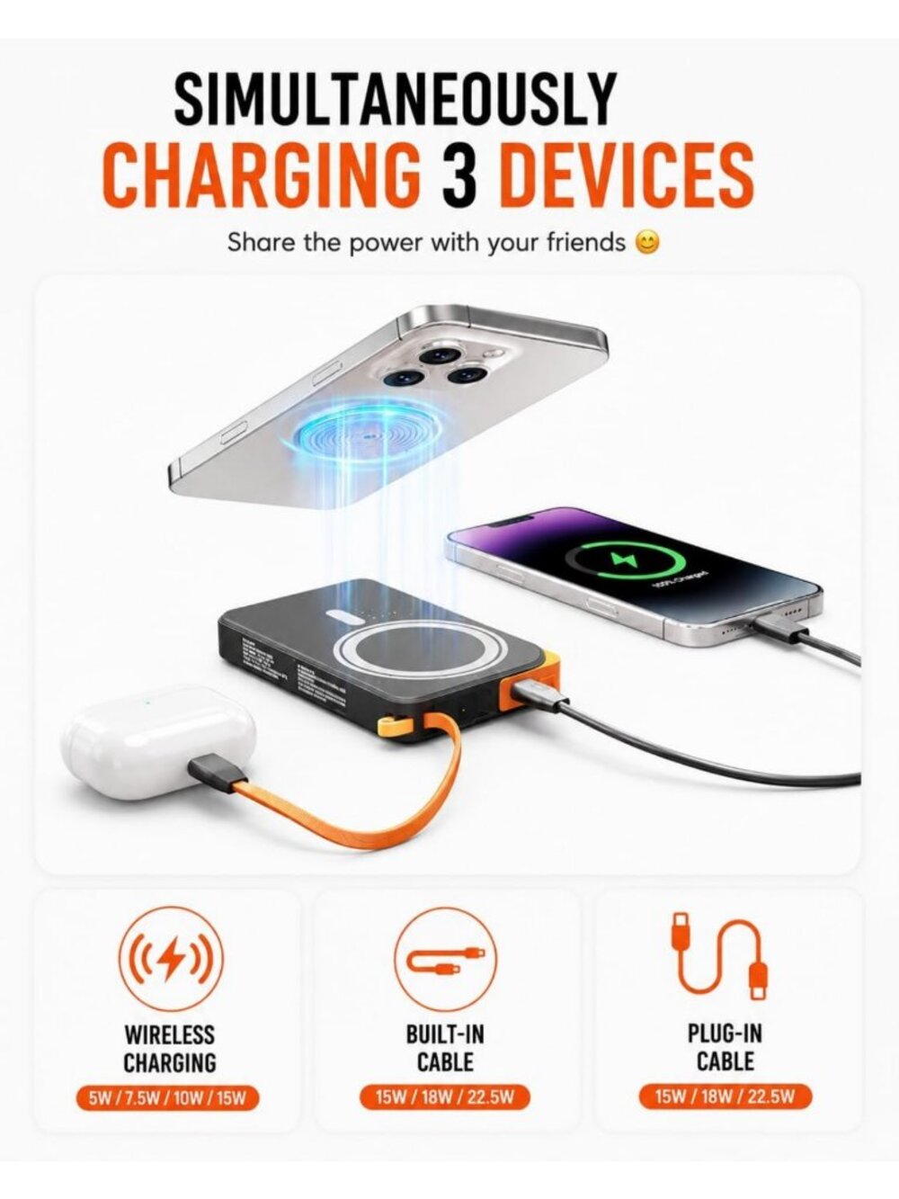 Magnetic Portable Charger 10000mAh for iPhone, Fast Charging Power Bank, Travel - Picture 6 of 9